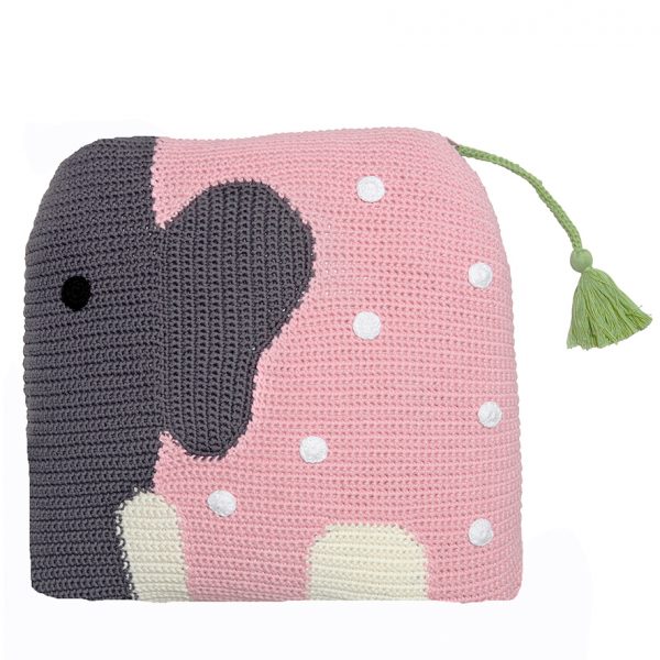 Wilfred pink crochet cushion